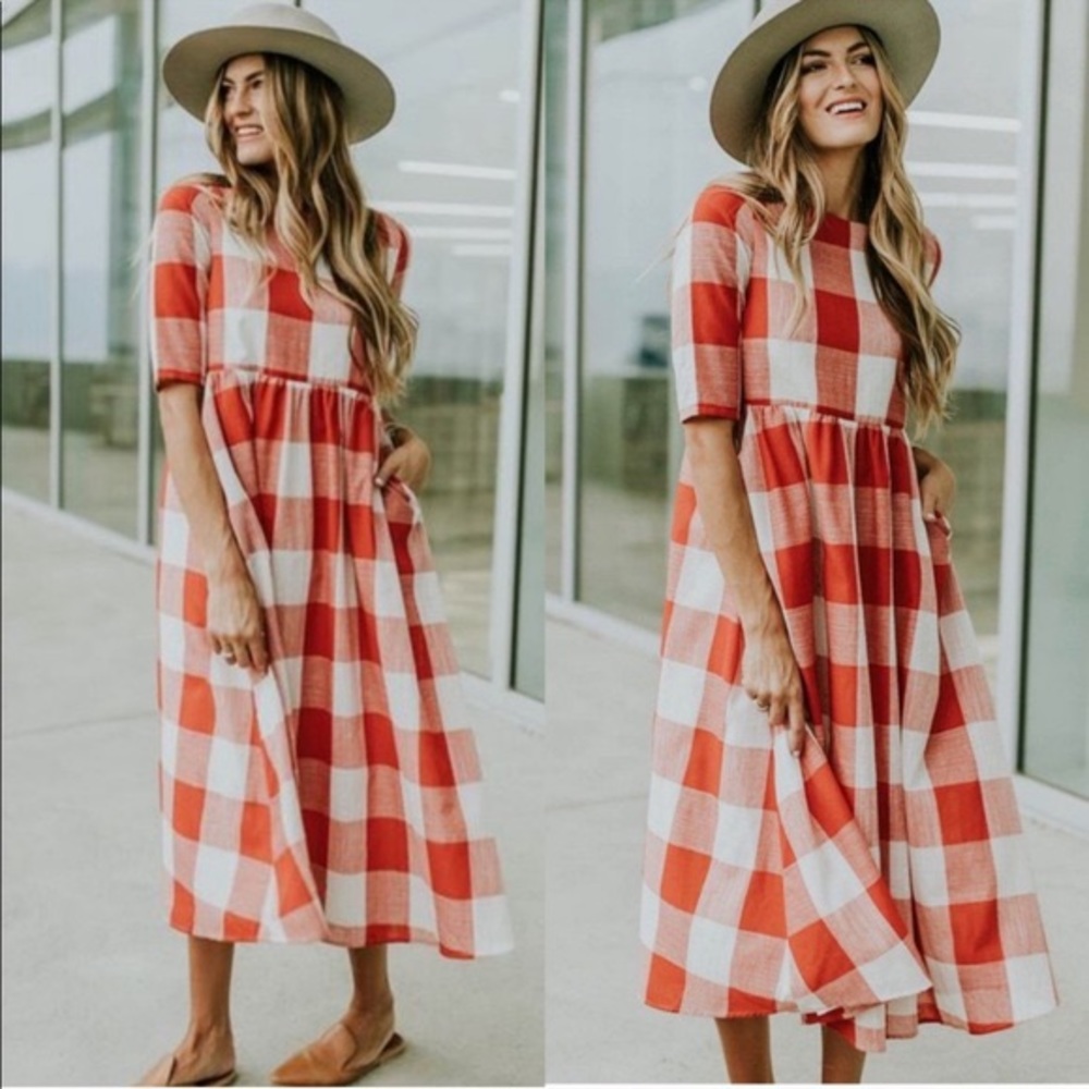 Roolee red buffalo plaid gingham Maddie mom midi maxi dress - Picture 13 of 15
